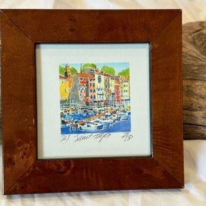 🌸Vintage🌸 Beautiful Signed Original Watercolor Saint Tropiz Painting In Frame